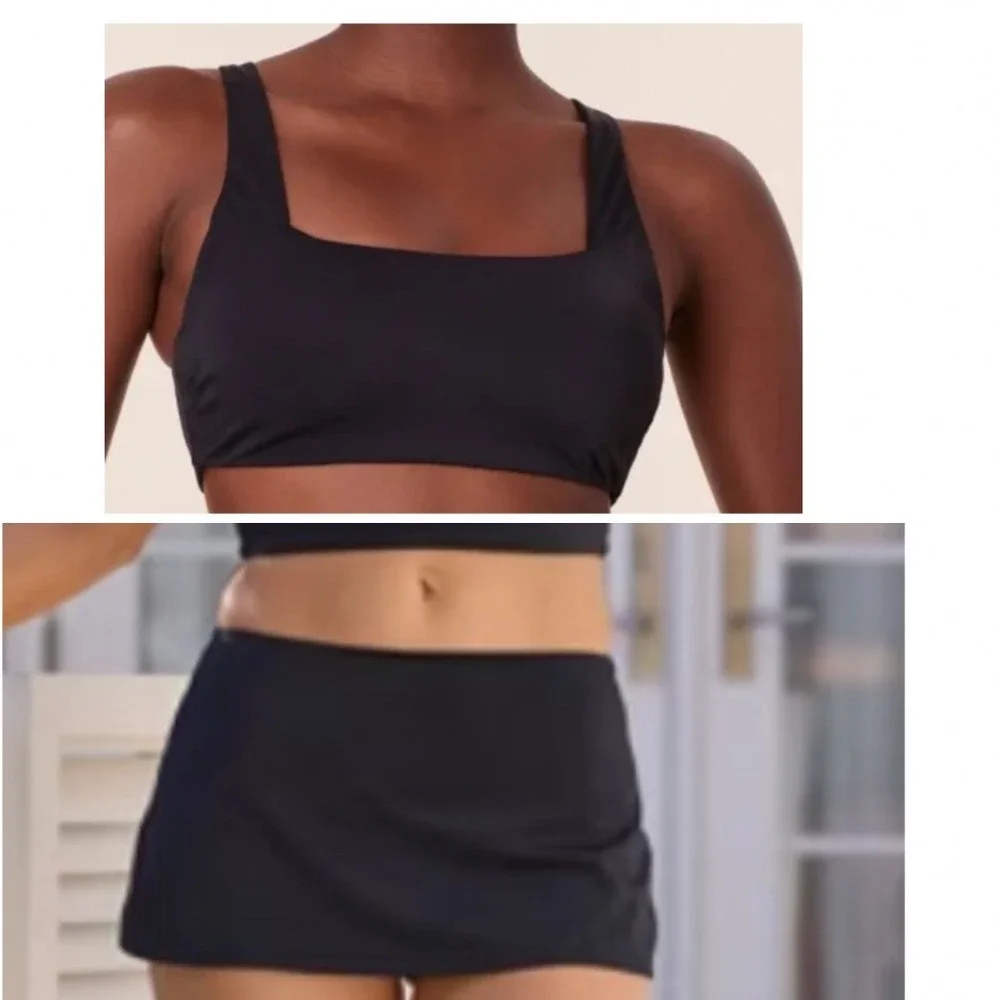 Andie Bikini Set Barbados Top Skirt Bottom Black size S NWT